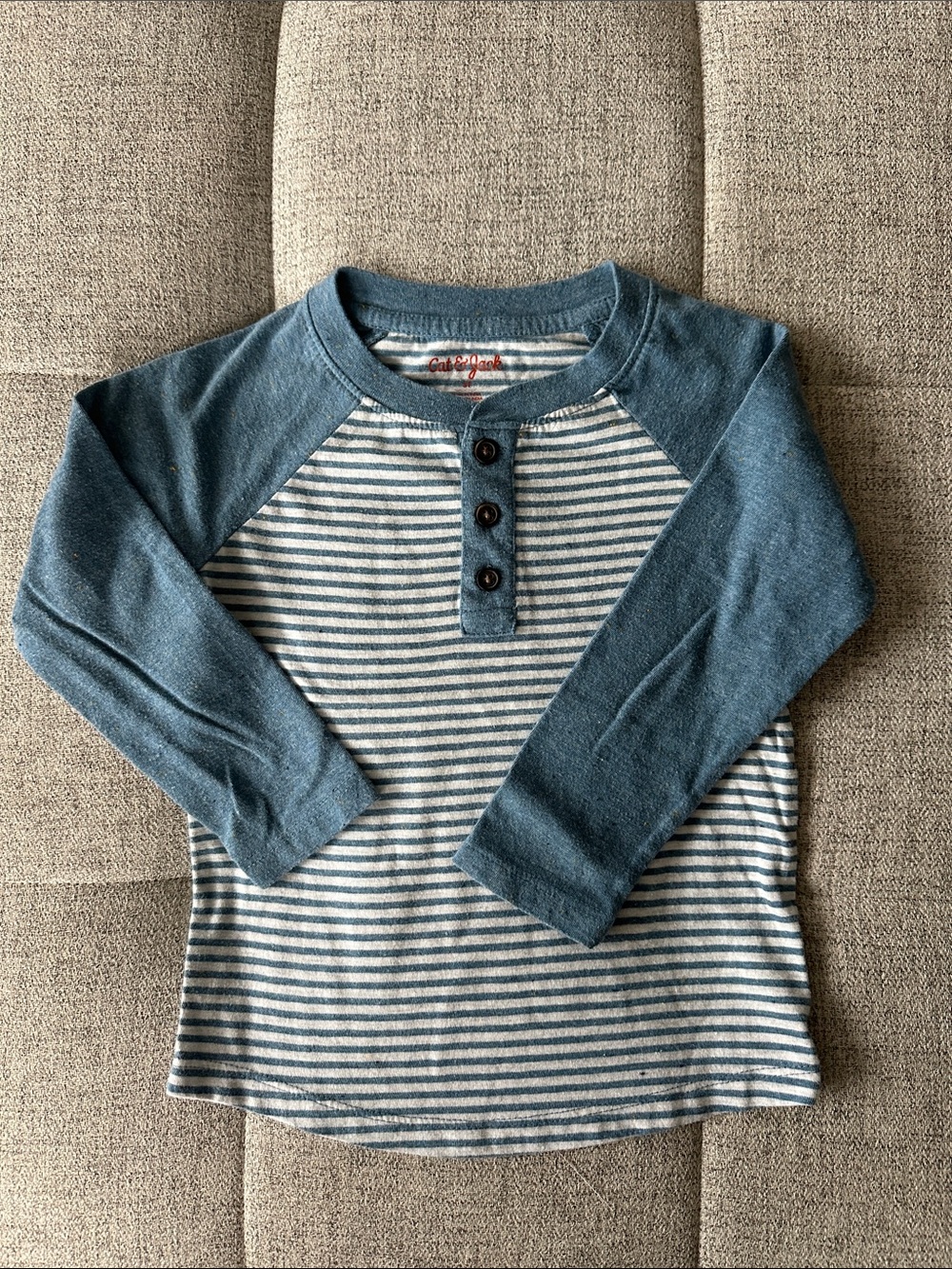 Cat & Jack Blue and White Striped Raglan Henley Long Sleeve Top